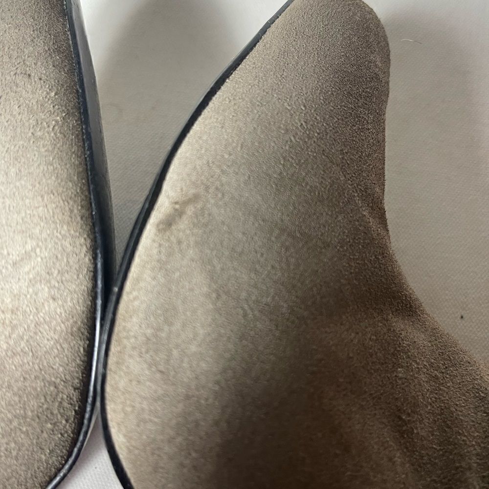 Women genuine leather suede  khaki ankle boots with faux fur top trim size 9 - Picture 6 of 11